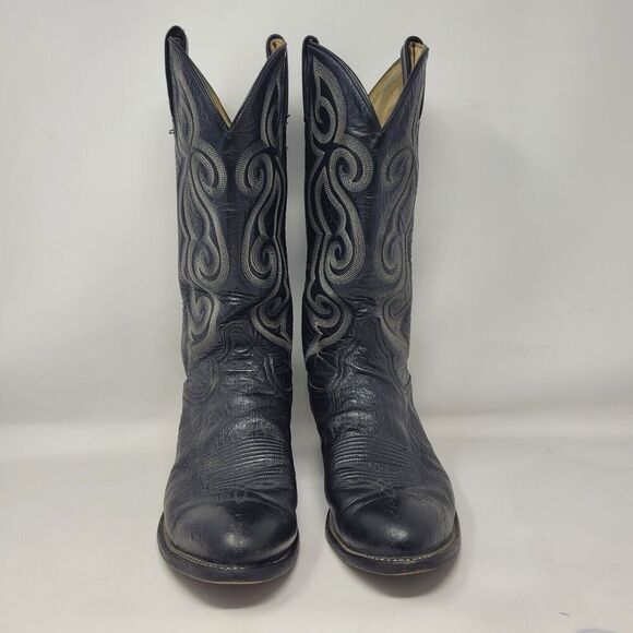 Tony Lama Boots Mens 8.5D Black Leather Western Cowboy Rodeo Embroidered 8410 - Picture 3 of 11